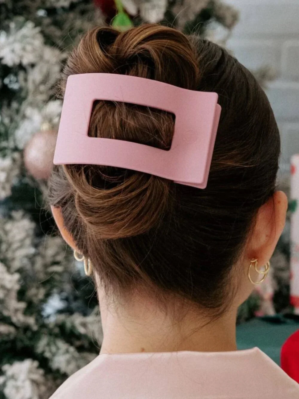Teleties Large Flat Rectangle Clip - Merry Pinkmas